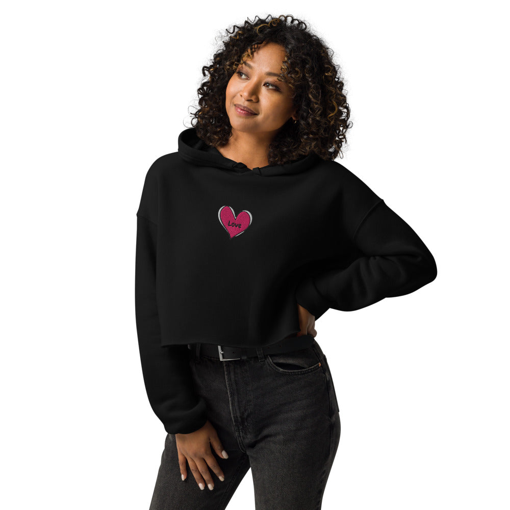 "Love" Embroidered Women's Crop Hoodie