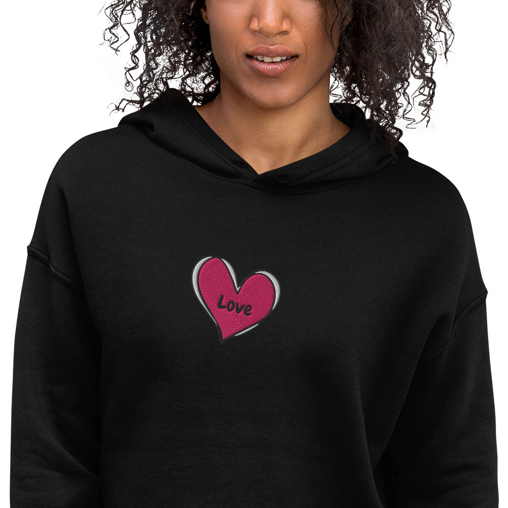 "Love" Embroidered Women's Crop Hoodie